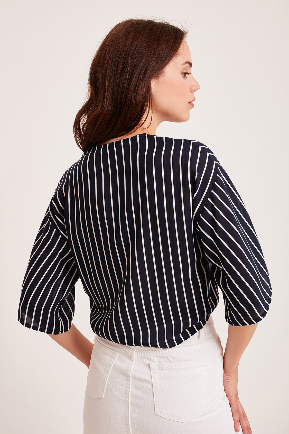 Striped front bow shirt