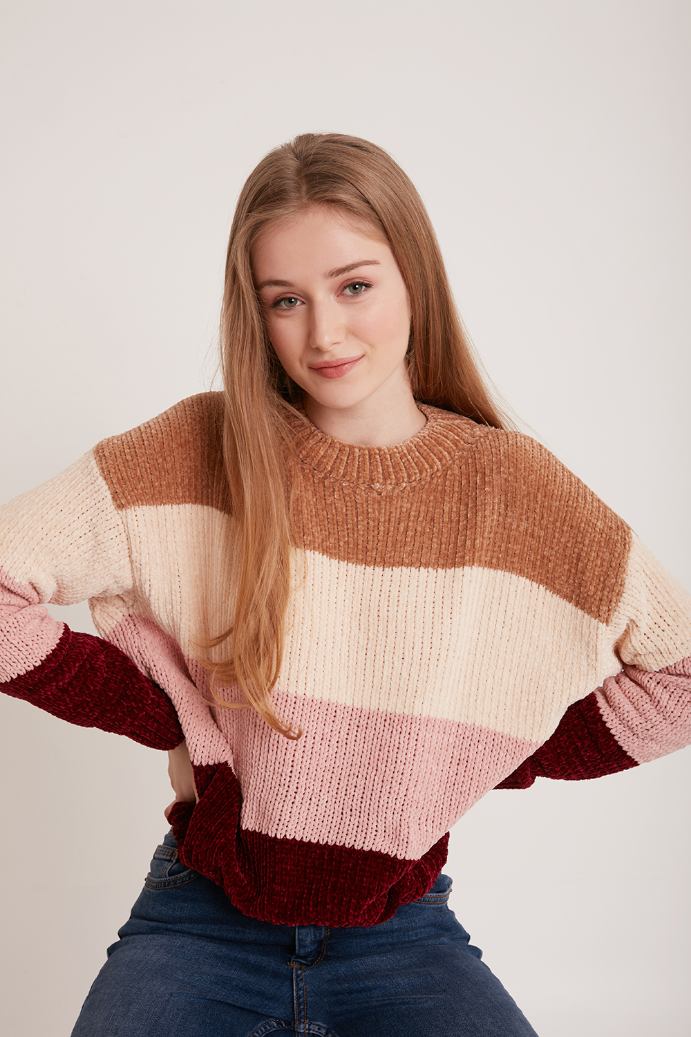 Pull en maille col montant chenille