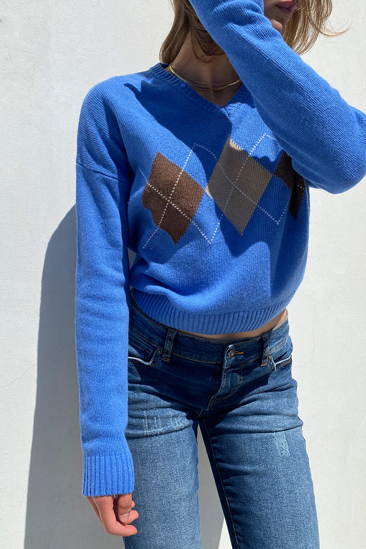 V-neck argyle sweater