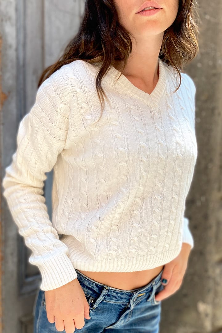 Cable-knit V- neck sweater