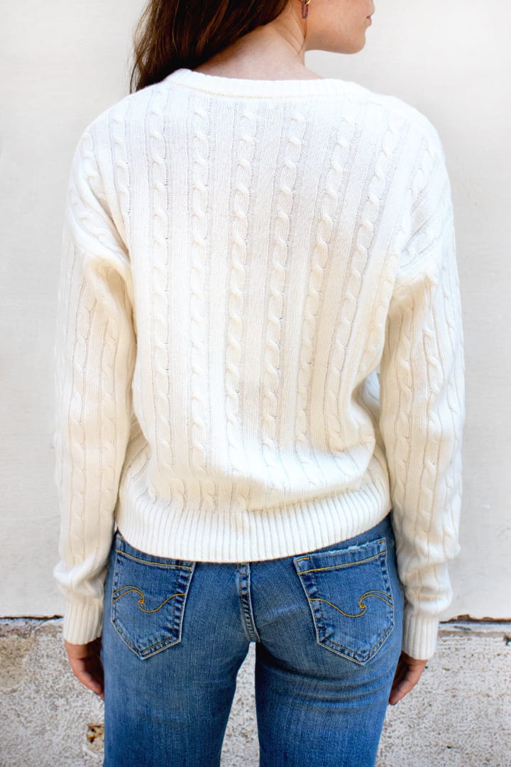 Cable-knit V- neck sweater