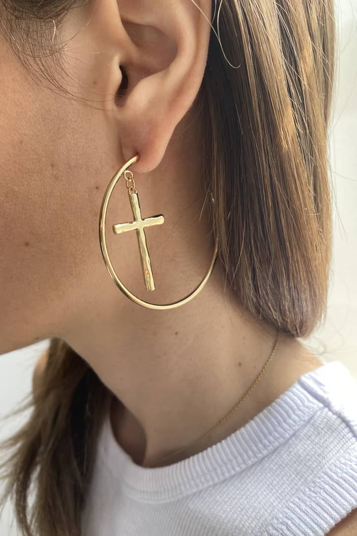 Cross round earrings